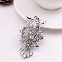 Brass Bead Cage Pendants, Hollow Owl Charms, for Chime Ball Pendant Necklaces Making, Platinum, 18mm(FIND-PW0008-05P)