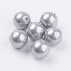 Shell Pearl Half Drilled Beads, Round, Light Grey, 12mm, Hole: 1mm(BSHE-G016-12mm-04)