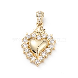 Rack Plating Brass Micro Pave Clear Cubic Zirconia Pendants, Sacred Heart Charms, Long-Lasting Plated, Cadmium Free & Lead Free, Real 18K Gold Plated, 20x14x3.5mm, Hole: 2x3mm(KK-L155-64G)