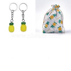 AHADERMAKER Polycotton(Polyester Cotton) Packing Pouches Drawstring Bags, with Pineapple Resin Pendants Keychains, Mixed Color, Keychains: 9cm, Bags: 18x13cm, 12pcs/style(ABAG-GA0001-18)