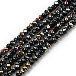 Electroplate Glass Beads Strands, Half Plated, Faceted, Rondelle, Black, 2~2.3x1.7~1.9mm, Hole: 0.3mm, about 208~214pcs/strand, 14.06~14.33''(35.7~36.4cm)(EGLA-F149-HP-03)