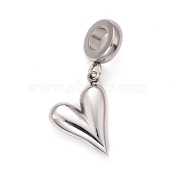 304 Stainless Steel European Dangle Charms, Large Hole Pendants, Heart, Stainless Steel Color, 27mm, Hole: 5mm, Heart: 16x12.5x3.5mm(STAS-I194-16P)