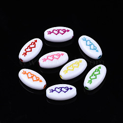 Opaque White Acrylic Beads, Craft Style, Oval with An Arrow Through A Heart, Mixed Color, 17.5x10x5.5mm, Hole: 2mm, about 720pcs/500g(MACR-N012-08)