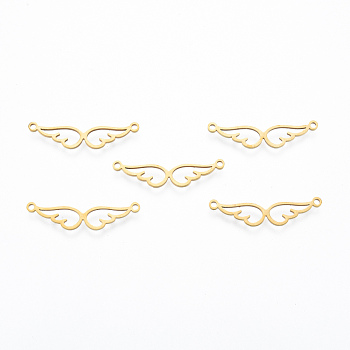 201 Stainless Steel Connector Charms, Wing, Real 18K Gold Plated, 7x28.5x1mm, Hole: 1.4mm