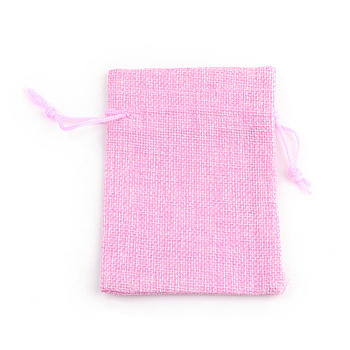 Polyester Imitation Burlap Packing Pouches Drawstring Bags, Pearl Pink, 12x9cm
