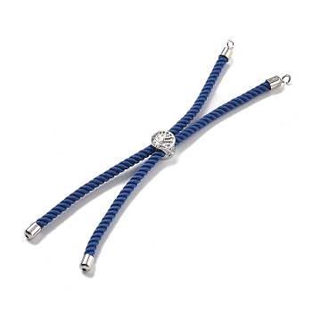 Twisted Nylon Cord Silder Bracelets, Link Bracelet Making for Connector Charm, with Long-Lasting Plated Platinum Brass Cord End & Alloy Tree of Life, Marine Blue, 8-3/4~8-7/8 inch(22.2~22.6cm), Hole: 2mm