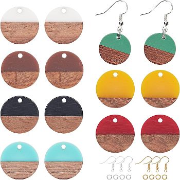 DIY Dangle Earring Making Kits, Including Resin & Walnut Wood Pendants, Brass Earring Hooks, Brass Jump Rings, Leaf, Mixed Color, Pendants: 38x20x3mm, Hole: 2mm, 5 colors, 2pcs/color, 10pcs/box