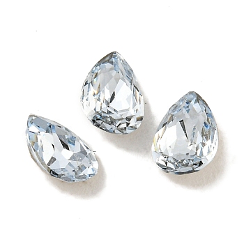 Glass Rhinestone Cabochons, Flat Back & Back Plated, Faceted, Teardrop, Light Sapphire, 6x4x2.5mm