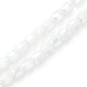 Electroplate Glass Beads Strands, AB Color Plated, Faceted, Barrel, White, 8x8mm, Hole: 1.2mm, about 80pcs/strand, 26.14''(66.4cm)