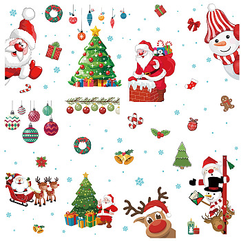 8 Sheets 8 Styles PVC Waterproof Wall Stickers, Self-Adhesive Decals, for Window or Stairway Home Decoration, Rectangle, Christmas Themed Pattern, 200x145mm, about 1 sheets/style