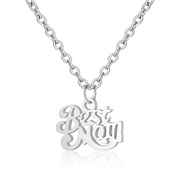Mother's Day Gifts, 201 Stainless Steel Pendants Necklaces, Word Best Mom, Stainless Steel Color, 16.3 inch(40cm)x1mm