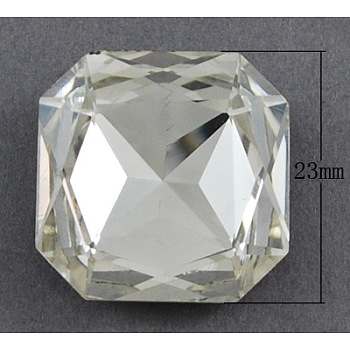 Electroplate Glass Cabochons, Faceted, Square, White, Size: about 23mm long, 23mm wide, 8mm thick