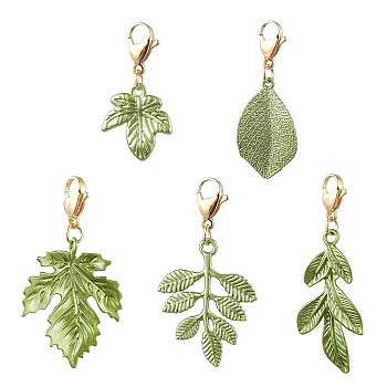 Painting Alloy Leaf Pendant Decorations, Lobster Claw Clasps Ornaments for Bag Key Chain, Yellow Green, 38.5~63mm, Leaf: 22~46x19~30x1.5~3.5mm