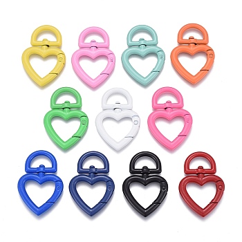 Spray Painted Brass Swivel Clasps, Swivel Snap Hook, Heart, Mixed Color, 47x32x5.5mm, Hole: 9x15mm