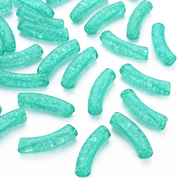 Transparent Crackle Acrylic Beads, Curved Tube, Light Sea Green, 32x8x10mm, Hole: 1.6mm, about 330pcs/500g