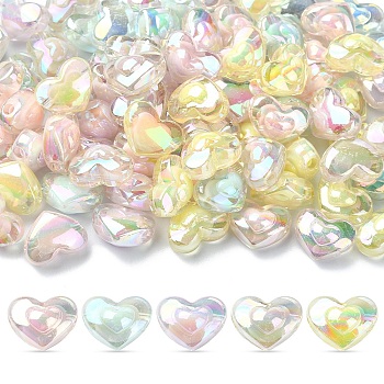 100Pcs 5 Colors Transparent Acrylic Beads, Bead in Bead, AB Color, Heart, Mixed Color, 13x17x9.5mm, Hole: 2.5mm, 20pcs/color