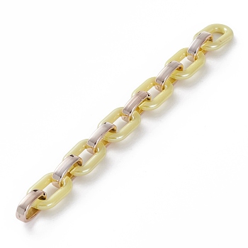 Handmade Opaque Acrylic Cable Chains, with CCB Plastic Quick Link Connectors, Yellow, 31.5x19.5x5.5mm, 24.5x15.5x6.5mm, 39.37 inces(1m)/strand