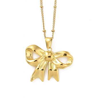 Stainless Steel Necklaces, Bowknot Pendant Necklaces, Real 18K Gold Plated, 15.55 inch(39.5cm)