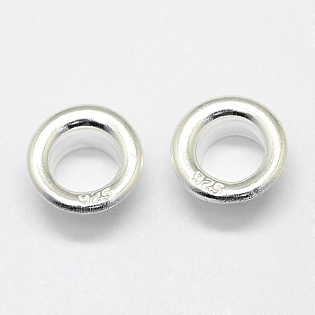 925 Sterling Silver European Cores, Rondelle, Silver, 4.3~7.7mmx3.4mm, Hole: 5mm