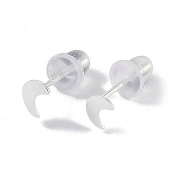 999 Fine Silver Stud Earrings for Women, with 999 Stamp, Moon, 5.5x3.5mm