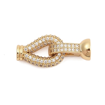 Brass Micro Pave Clear Cubic Zirconia Fold Over Clasps, Teardrop, Real 18K Gold Plated, 28mm