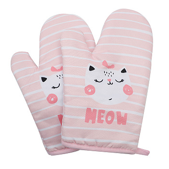 Polyester Oven Mitts, for Bakeware, Winter Warm Mitten Gloves, Cat Pattern, 280x180mm