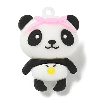 PVC Pendants, Panda, Pink, 45x32x23.5mm, Hole: 3mm