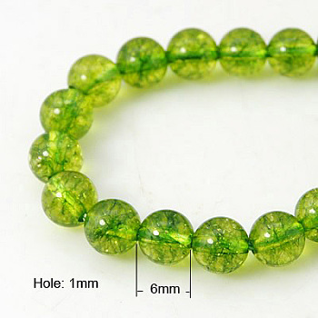 Natural Quartz Crystal Beads Strands, Round, Dyed & Heated, Lawn Green, 6mm, Hole: 1mm, about 32pcs/strand, 7.6 inch