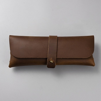 Rectangle Leather Pen Bags, Snap Clasp Pen Bags, with Alloy Findings, Study Supplies, Coconut Brown, 90x210x43mm