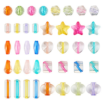 Pandahall 200Pcs 10 Styles Transparent Acrylic Beads, Faceted, Mixed Shapes, Mixed Color, 8~25x5~14x7~13mm, Hole: 1.5~1.8mm, about 20pcs/style