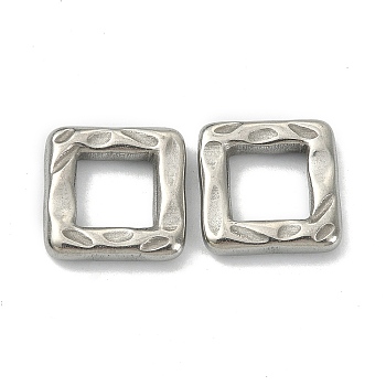 304 Stainless Steel linking Rings, Hammered, Square, Stainless Steel Color, 12.2x12.2x2.8mm, Inner Diameter: 7x7mm
