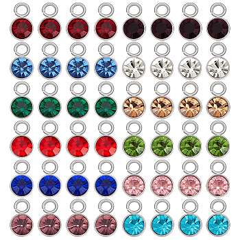 48Pcs 12 Colors Glass Rhinestone Charms, with Stainless Steel Color 304 Stainless Steel Findings, Flat Round Charms, Mixed Color, 10x6x4mm, Hole: 2.5mm, 4Pcs/color