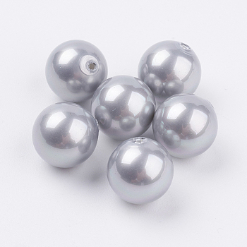 Shell Pearl Half Drilled Beads, Round, Light Grey, 12mm, Hole: 1mm