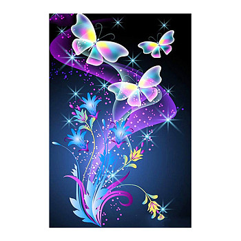 DIY Butterfly Theme Diamond Painting Kits, Including Canvas, Resin Rhinestones, Diamond Sticky Pen, Tray Plate and Glue Clay, Butterfly Pattern, 300x250mm