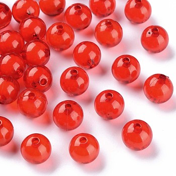 Transparent Acrylic Beads, Bead in Bead, Round, Red, 11.5x11mm, Hole: 2mm, about 520pcs/500g