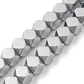 Electroplated Synthetic Non-magnetic Hematite Beads Strands, Hexagon, Platinum Plated, 7.6~8x7.5~8x7.5~8mm, Hole: 0.9mm, about 47pcs/strand, 15.94''(40.5cm)