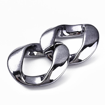 UV Plating Acrylic Linking Rings, Quick Link Connectors, for Curb Chains Jewelry Making, Twist Oval, Gunmetal, 48x42x14mm, Inner Diameter: 30x18mm