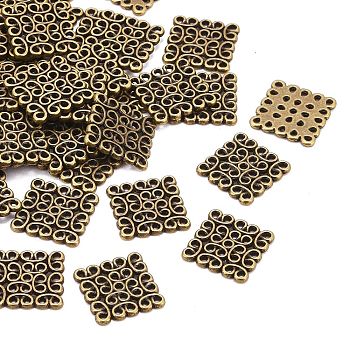 Tibetan Style Filigree Links, Alloy, Lead Free and Cadmium Free, Square, Antique Bronze Color, Size: about 15mm long, 15mm wide, 1.5mm thick, hole: 1.5mm, 670pcs/1000g