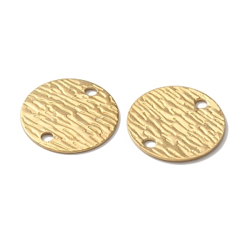 Brass Connector Charms, Double-Sided Textured Flat Round Links, Raw(Unplated), 16x0.7mm, Hole: 1.8mm