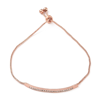 Alloy Crystal Rhinestone Box Chain Slider Bracelets, Adjustable Curved Rectangle Bracelets for Women, Rose Gold, Inner Diameter: 1/2~2-1/2 inch(1.4~6.5cm)