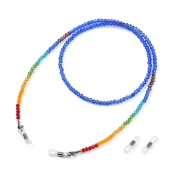 Chakra Eyeglasses Chains, Neck Strap for Eyeglasses, with Faceted Rondelle Transparent Glass Beads and 304 Stainless Steel Lobster Claw Clasps, Blue, 27.95 inch(71cm)