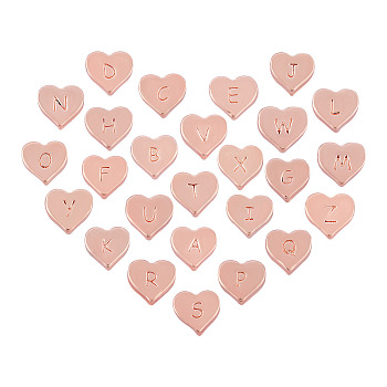 Alloy Beads, Heart with Mixed Letters, Rose Gold, 10x10.5x3.5mm, Hole: 1.5mm, 26pcs/set, 1set/box