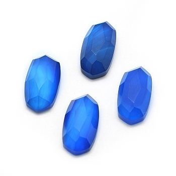 Natural Agate Cabochons, Faceted, Oval, Dyed & Heated, Blue, 13.5~14x6.5~7x3.5~4mm