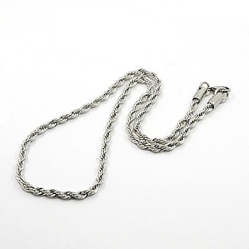 Rope Chain Necklace for Men, 304 Stainless Steel Necklaces, with Lobster Claw Clasps, Stainless Steel Color, 17.7 inch(45cm) x4mm