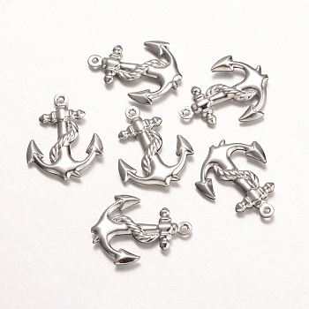 316 Surgical Stainless Steel Pendants, Anchor, Stainless Steel Color, 24x18.5x3mm, Hole: 1mm