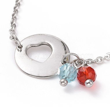 304 bracelet à maillons coeur en acier inoxydable avec breloques en perles de verre pour femme(STAS-E154-06P)-2