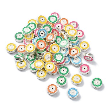 Platinum Mixed Color Flat Round Alloy+Enamel Beads