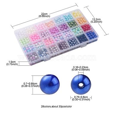 840pcs 28 styles de perles d'imitation en plastique ABS(OACR-FS0001-41)-5