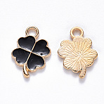 Alloy Enamel Pendants, Clover, Light Gold, Black, 18x12x2mm, Hole: 2mm(X-ENAM-S121-050A)