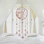 Iron & Brass & Crystal Glass Sun Catcher Pendants, with Rose Quartz Rainbow Maker, DIY Garden & Home Decoration, Heart Charms, 520x160mm(HJEW-K049-04A)